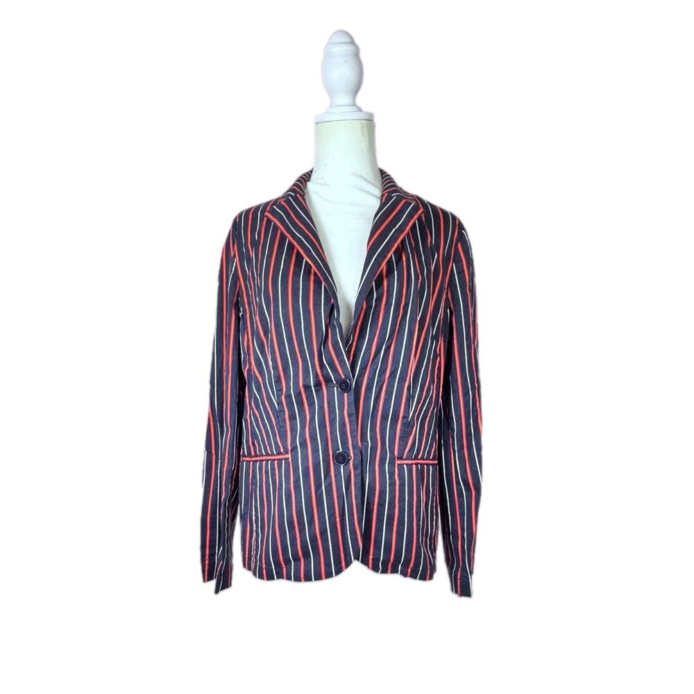 Talbots Blazer Women's   navy and red stripe cotton jacket blazer Size 10